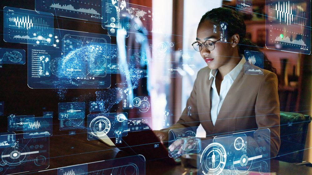 Woman coding on a laptop for a data science project.